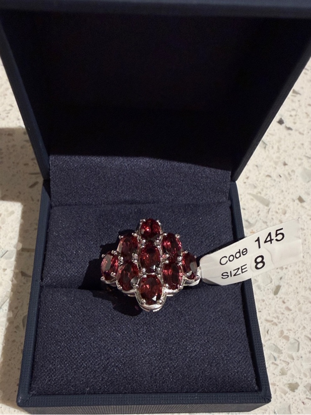 Red Natural Garnet Cluster Ring - Size 8
